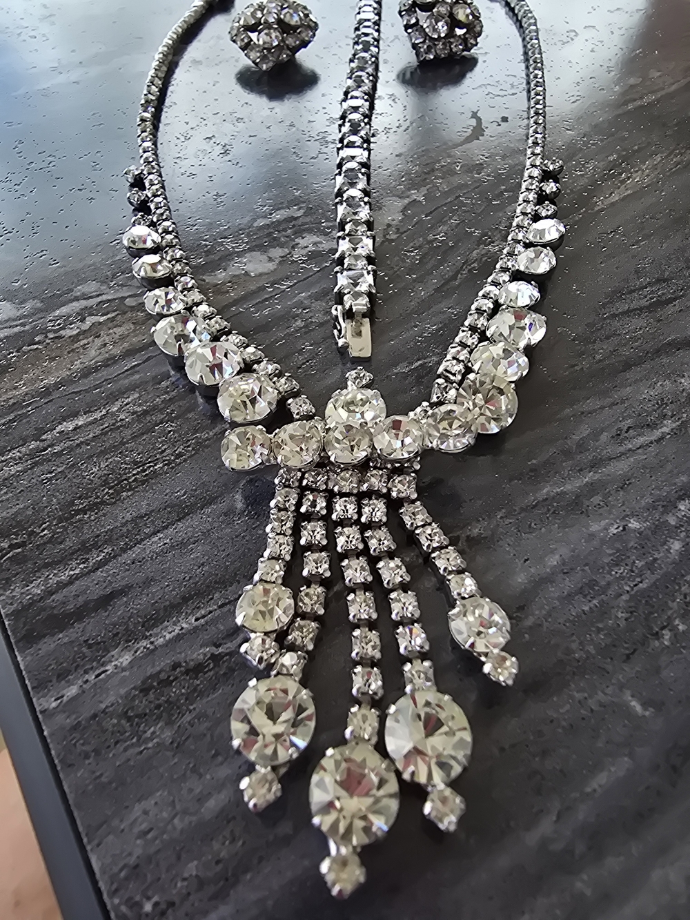Crystal Statement Necklace, Earrings Silver Clear & 925 Silver Crystal Bracelet